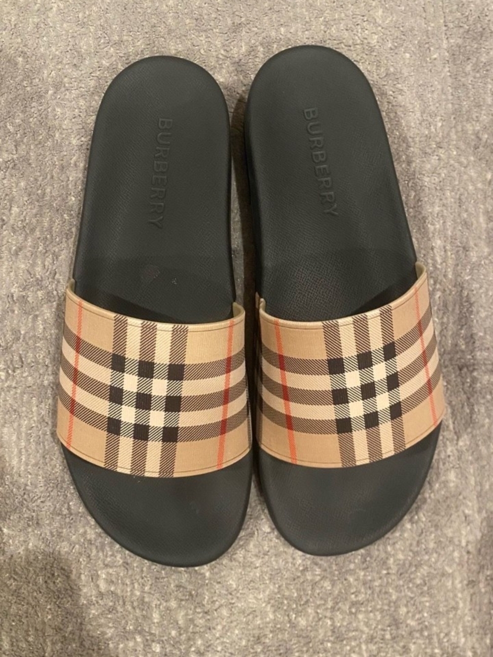 Burberry Beige Black Check Slide Sandals